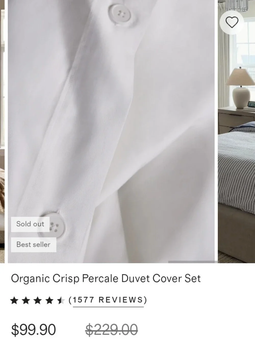 Quince White Organic Cotton Percale Duvet Cover EUC